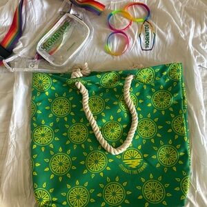 Hornitos Green Tote Bag with Citrus Design, Fanny pack, T shirt, Bracelets